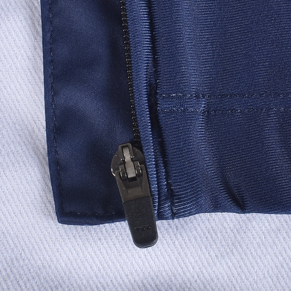 Close-up of navy blue C&C Pay Rego Jersey thermal with zipper detail.