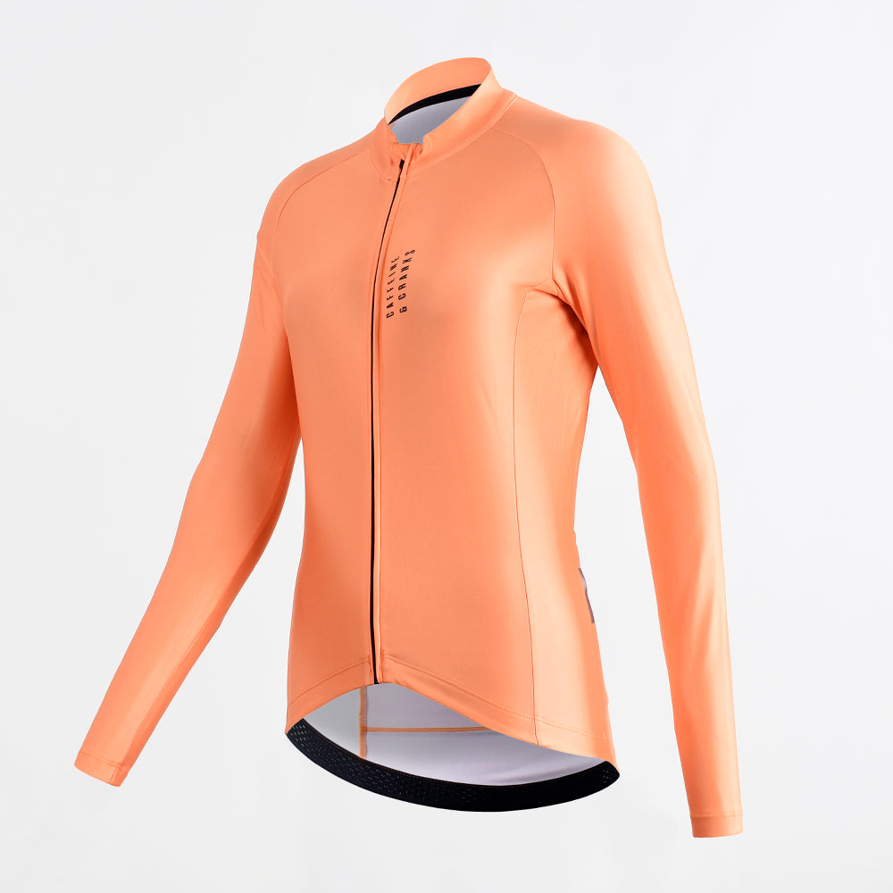 Womens Core Thermal Jersey - Orange. Full zip, long sleeves. Vertical black logo on chest.