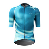 Front view of C&C Flux Jersey - Mens in blue with white graphic accents and full zipper.