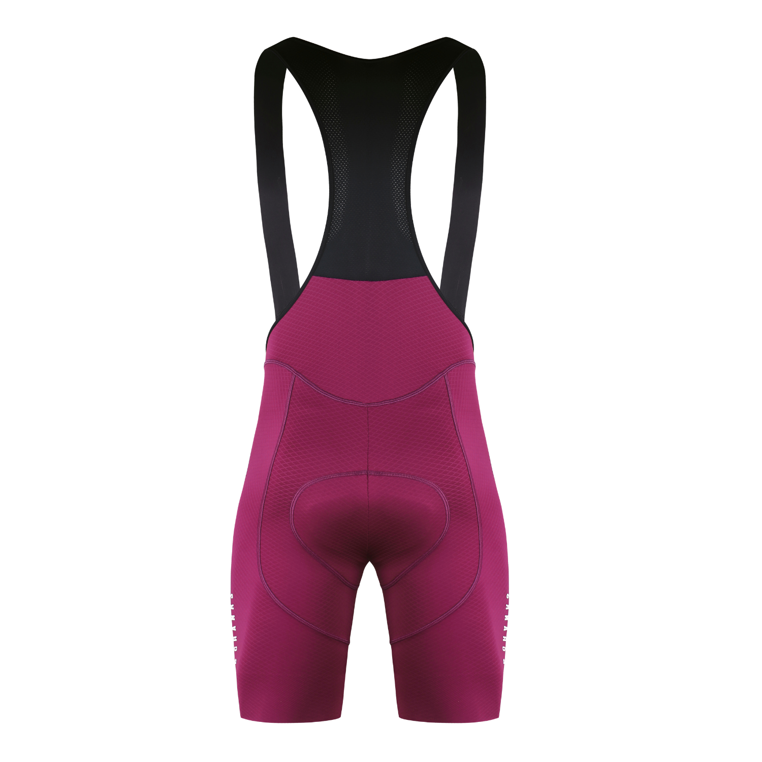 Front view of men's royal bib shorts, featuring diamond-pattern fabric & black mesh.