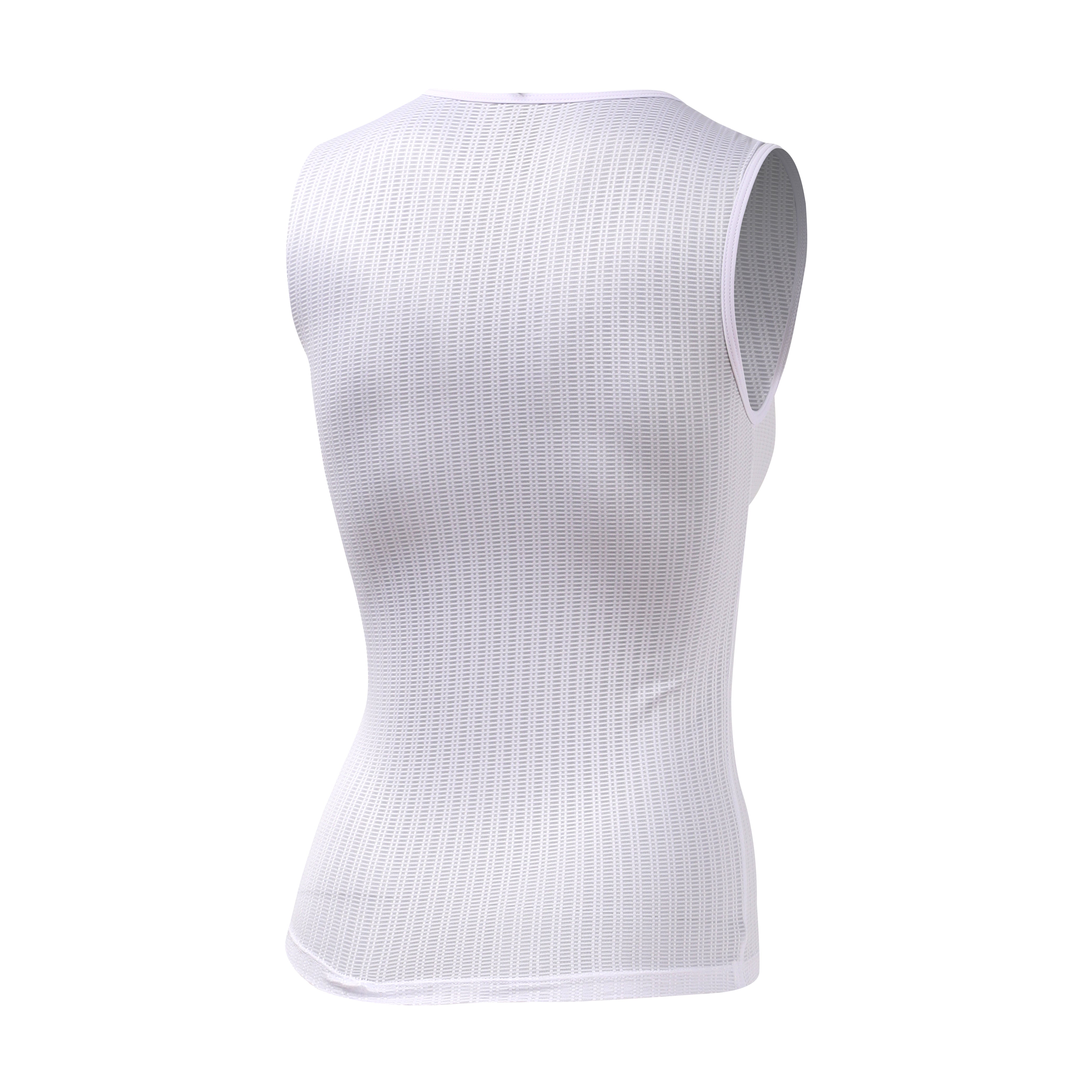 Back view of a white women's C&C Core sleeveless baselayer with mesh texture.