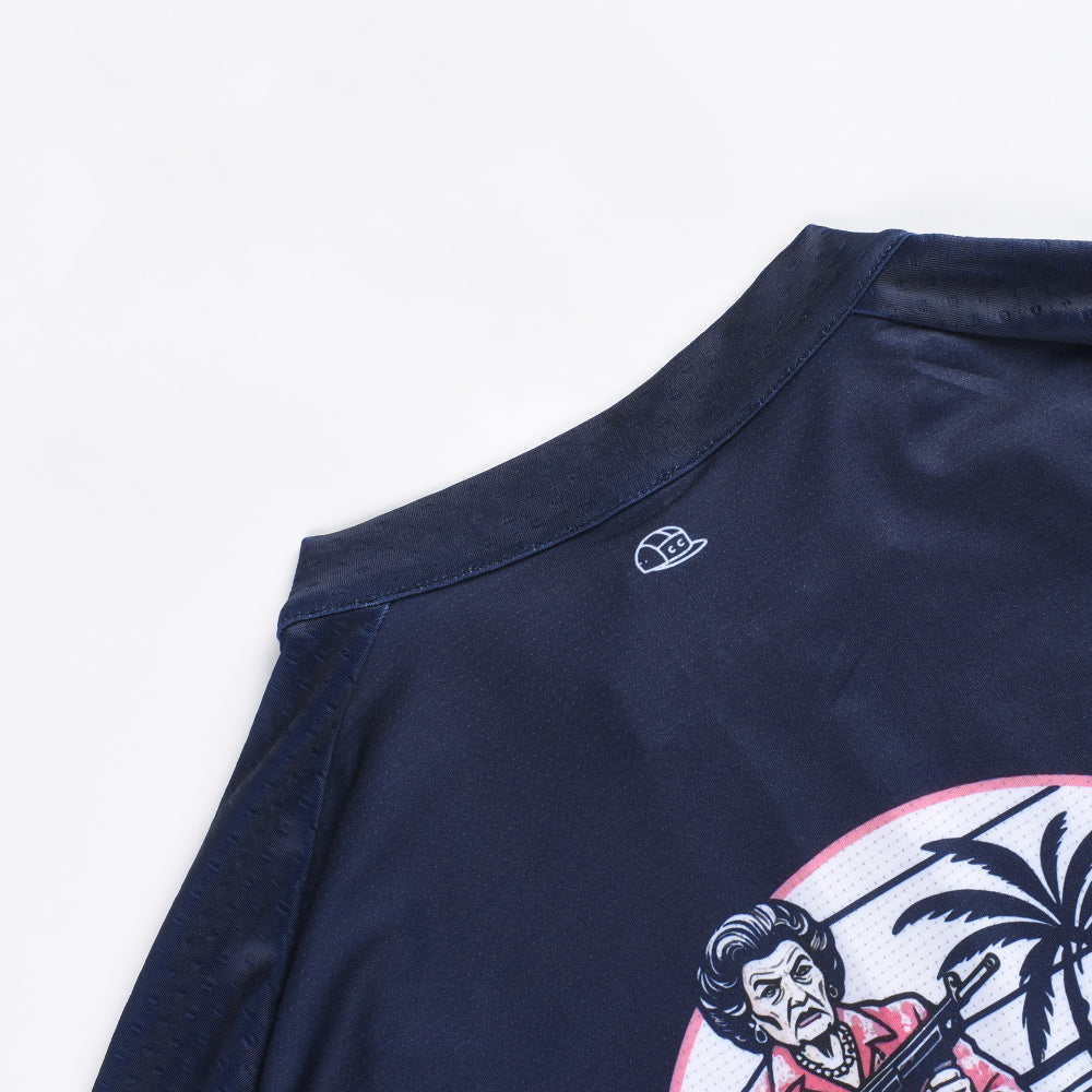 Navy blue C&C Pay Rego Jersey - Mens, close-up of shoulder w/ graphic detail.