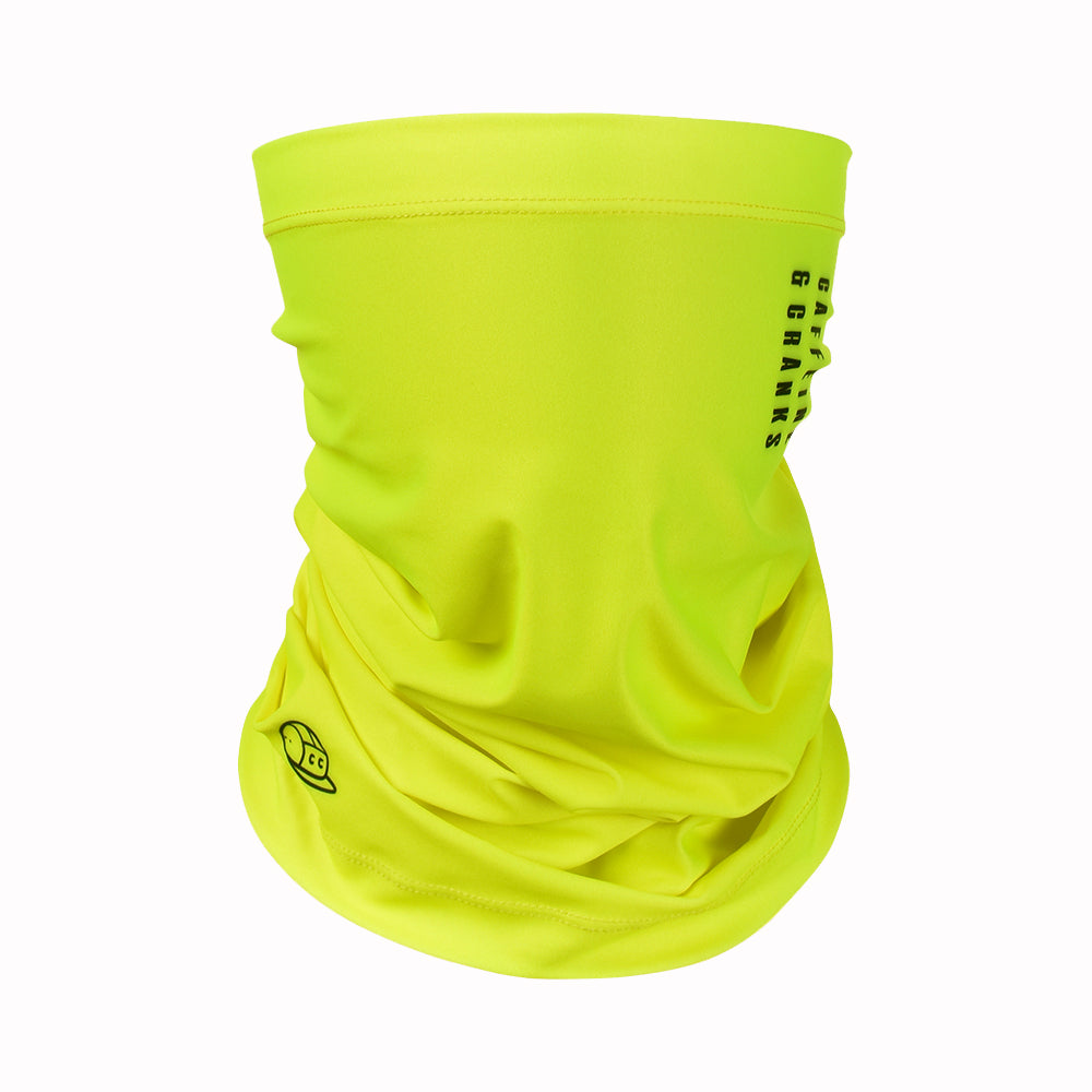C&C Neck Warmer in bright fluorescent yellow, featuring black logo and text detail.