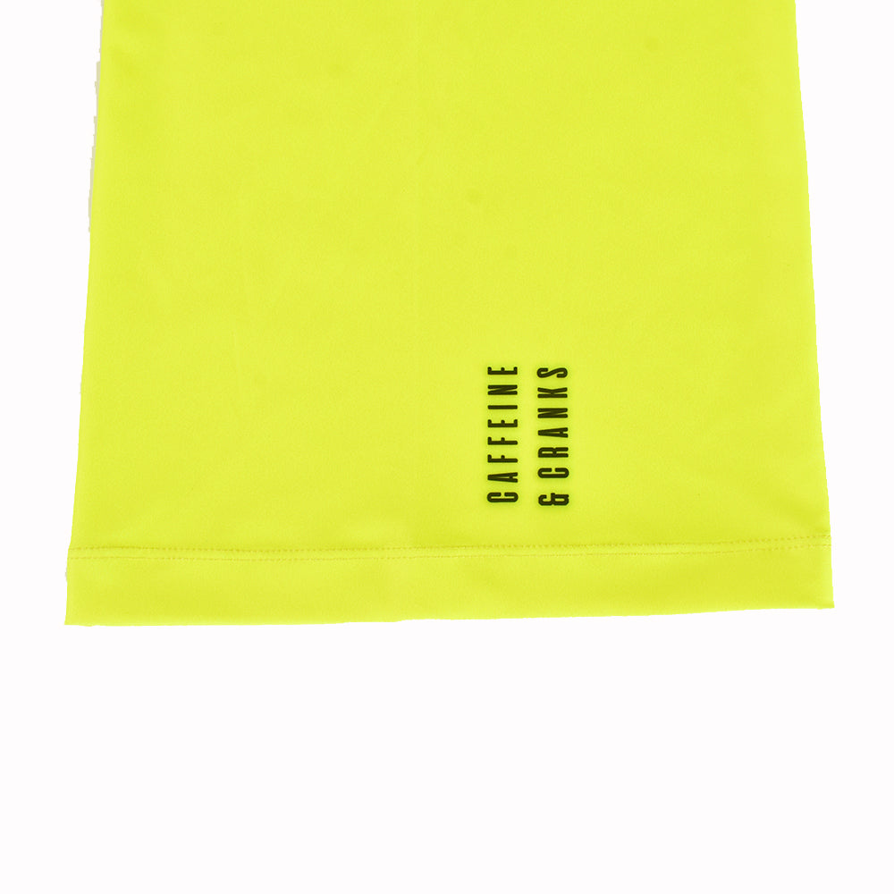 C&C Neck Warmer in fluro yellow, featuring black text logo printed vertically.