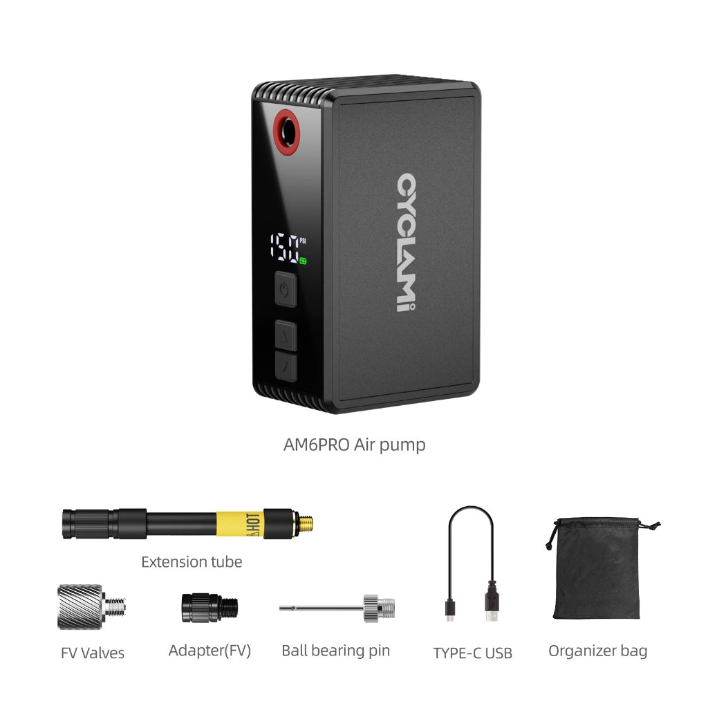 Cyclami AM6 Pro mini electric bike pump, Presta and Schrader compatible
