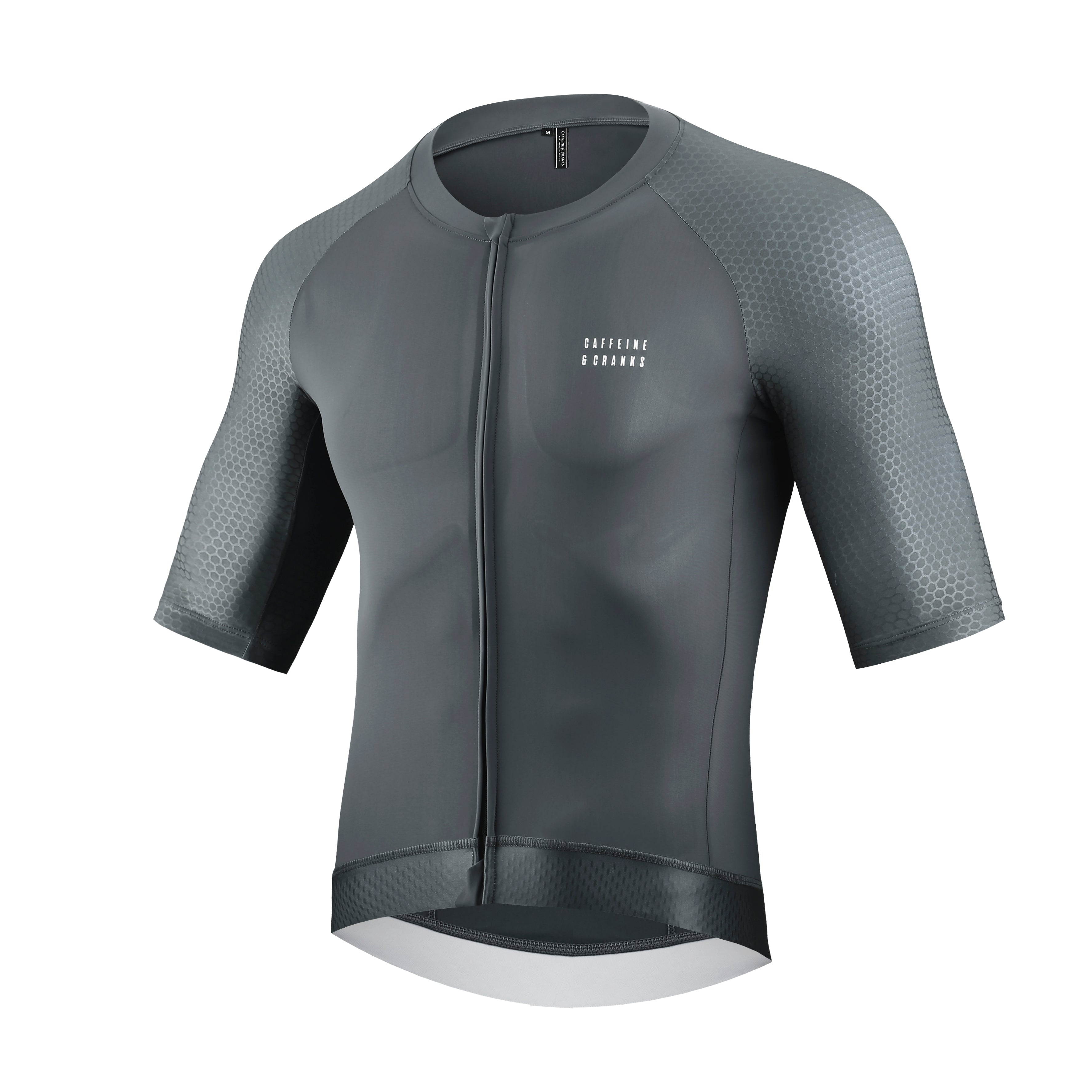 Mens' Pinnacle Jersey in slate grey, featuring a textured hexagonal pattern on the sleeves and sides.