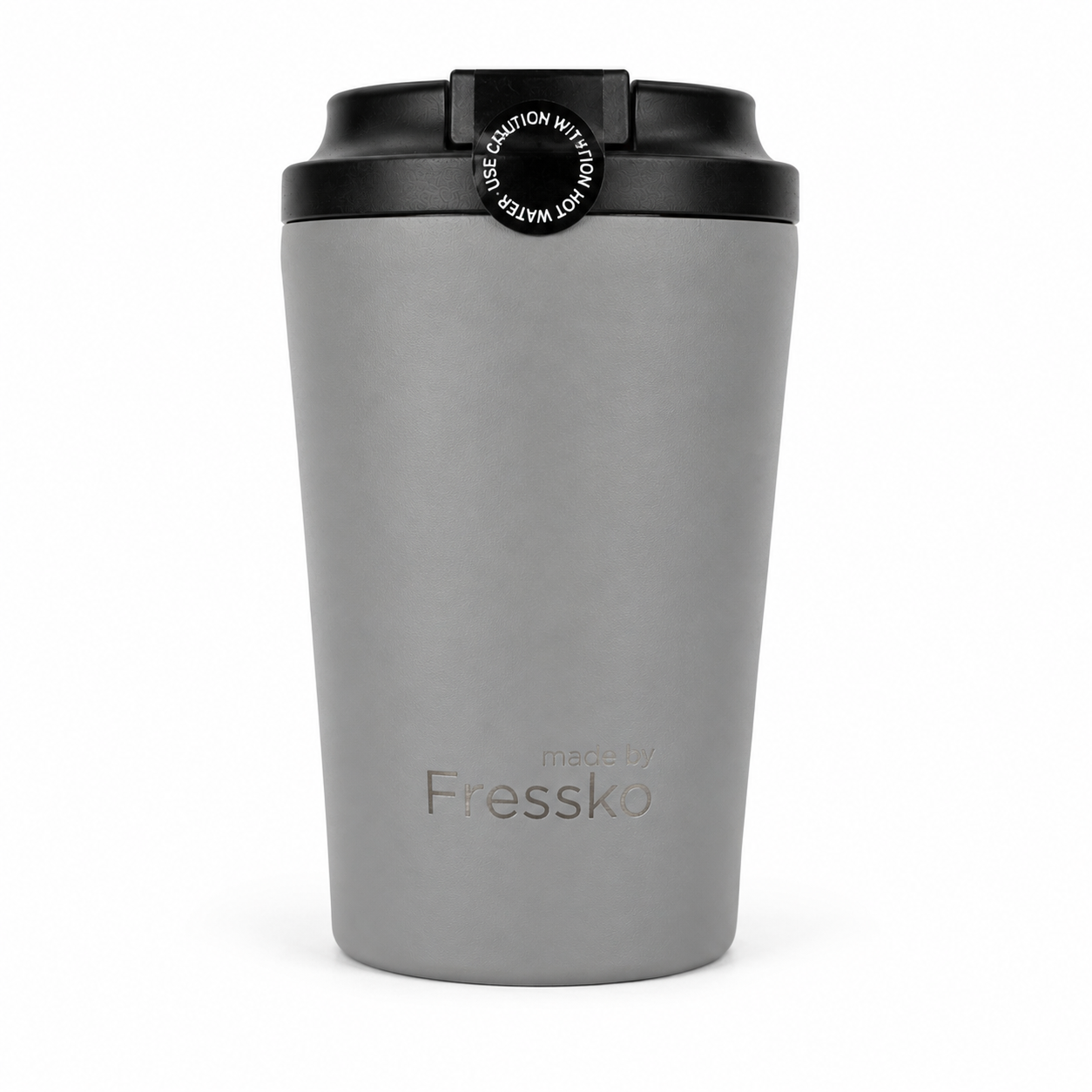 Slate Fressko Camino Cup reusable coffee cup – Fressko branding side | Caffeine & Cranks Australia