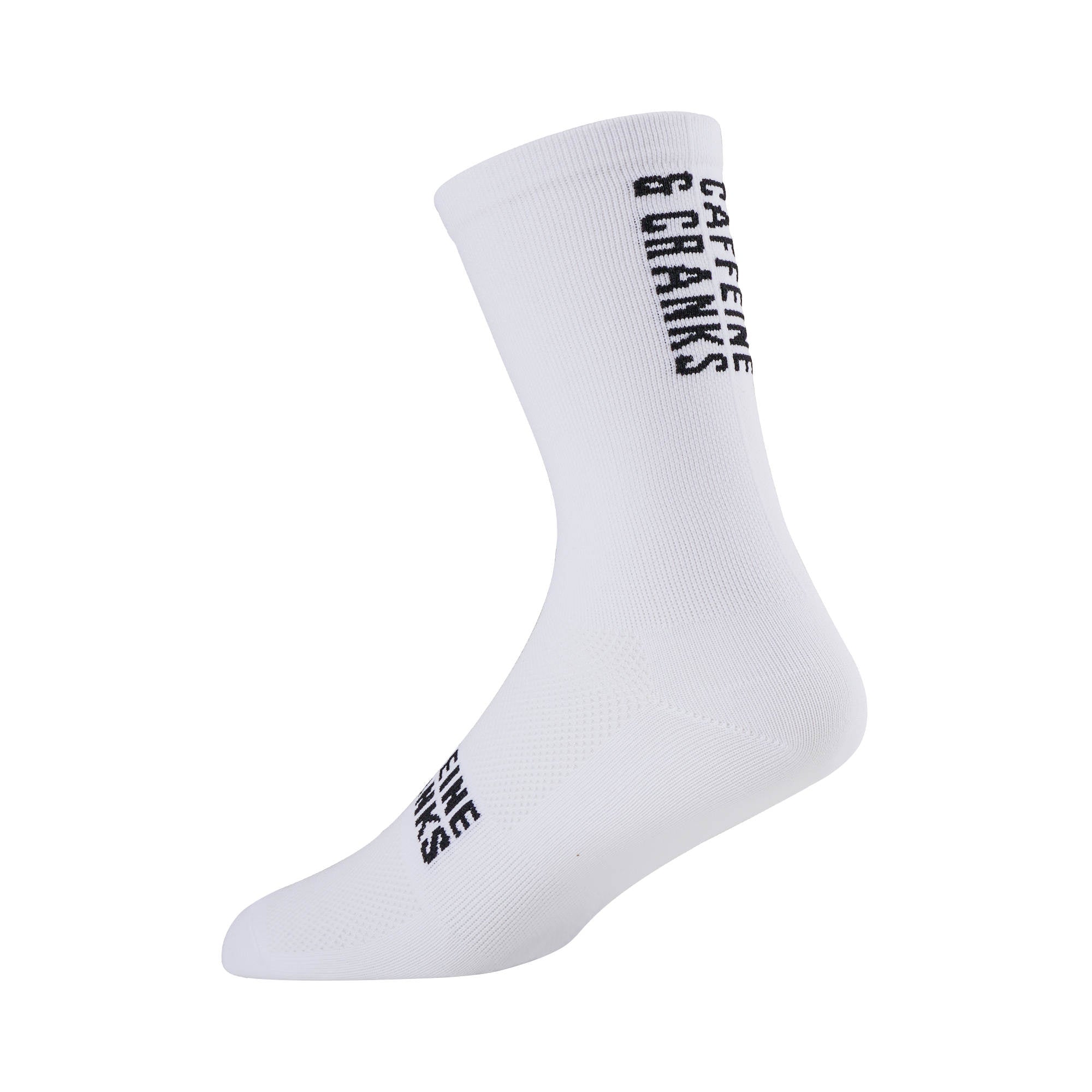White C&C Socks v2 with black lettering on the shaft and heel, white mesh accents.