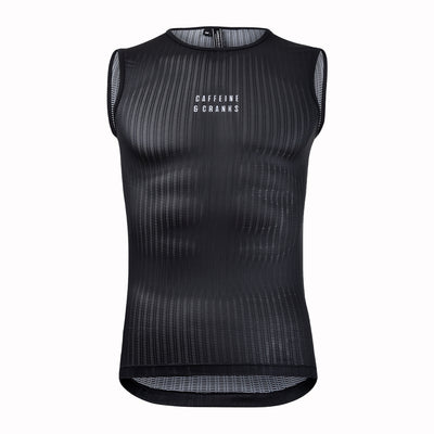 Men's Black Core Baselayer cycling base layer – logo detail | Caffeine & Cranks Australia