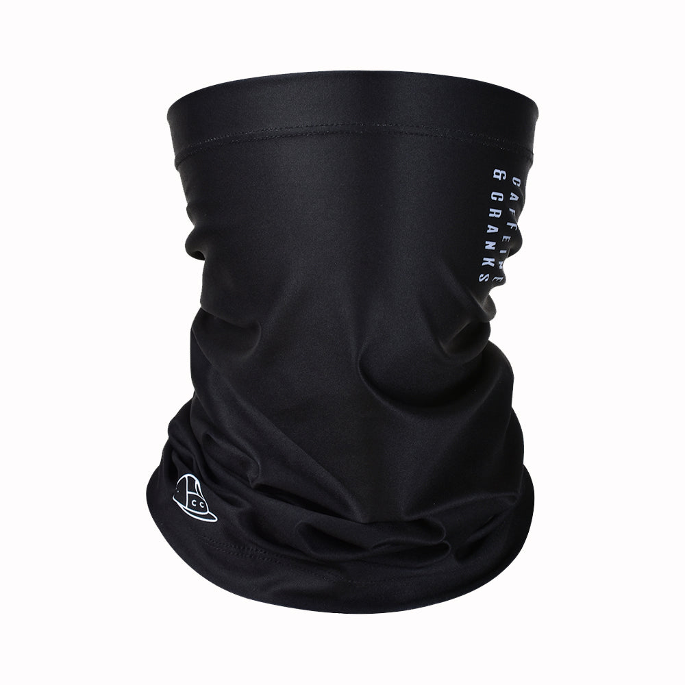 Black C&C neck warmer with white logo on side and bottom.