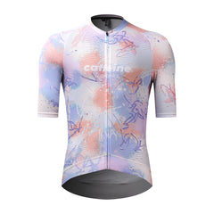 Front view of men's C&C Vapour Jersey with abstract pastel pink and blue splatter design.