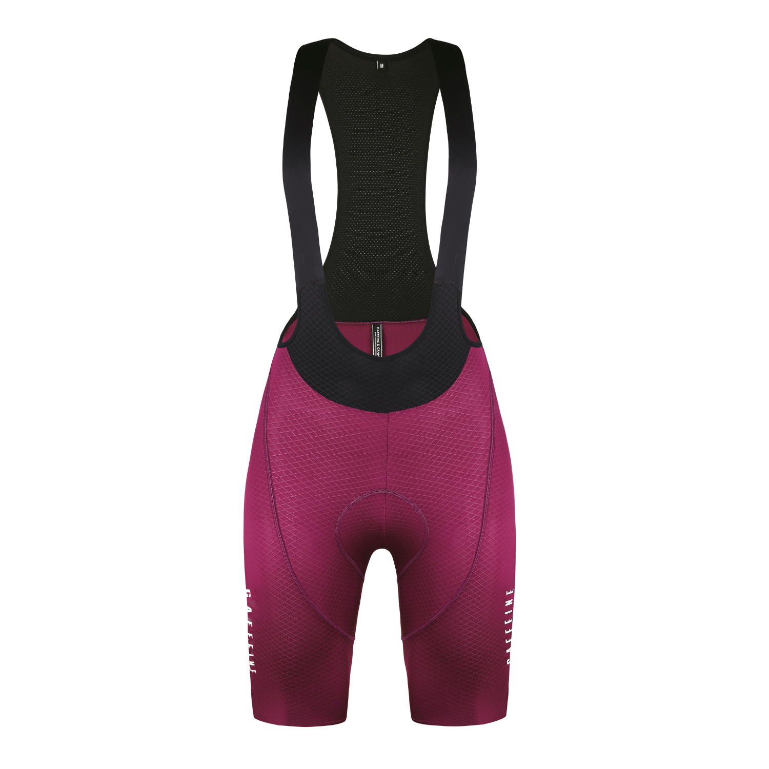 Pinnacle Bib Shorts - Royal - Womens. Front view with black straps and royal purple textured legs.