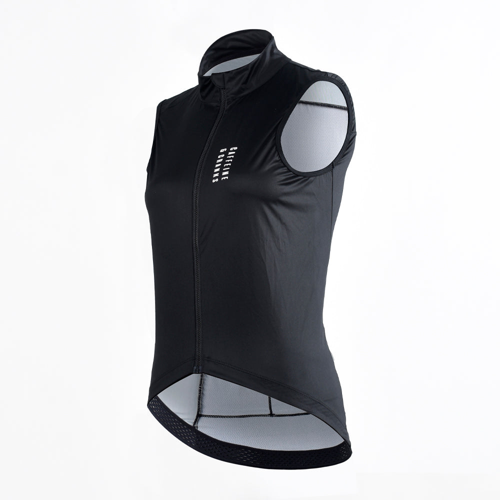Womens black C&C Core Gilet, lightweight, sleeveless design with mesh accents.