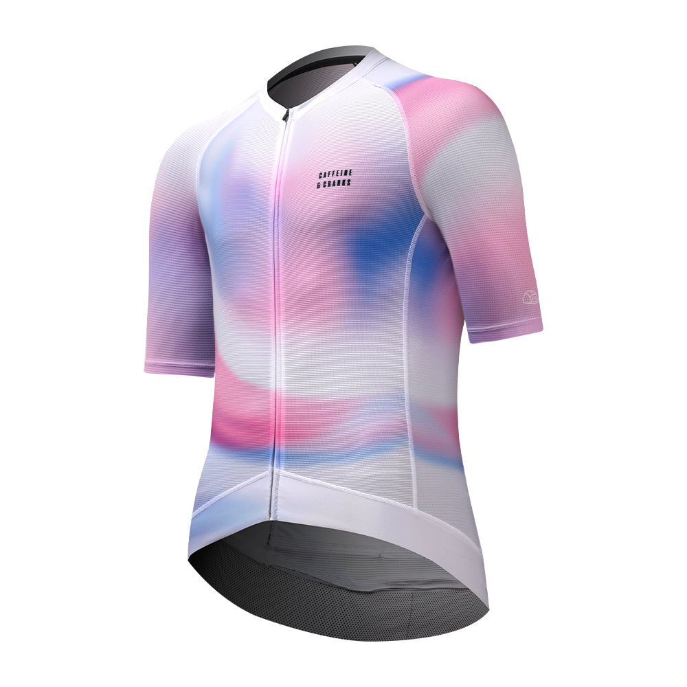 Mens C&C Drift Jersey front view with pink, blue & white abstract pattern.