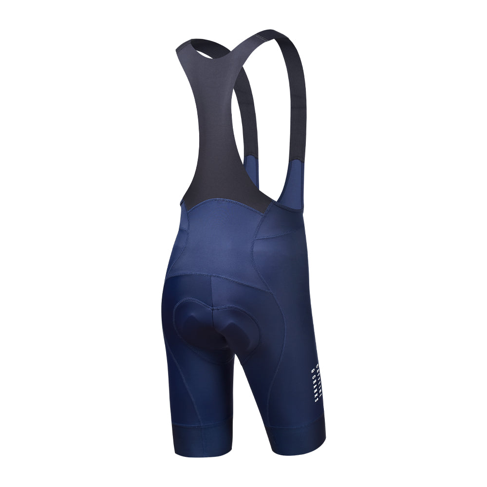 Mens' navy Core Bib Shorts, side view, featuring padded shorts and bib straps.