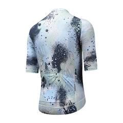Back view of C&C Overspray Jersey - Mens. Features a light blue background with black and grey abstract splatter paint design.