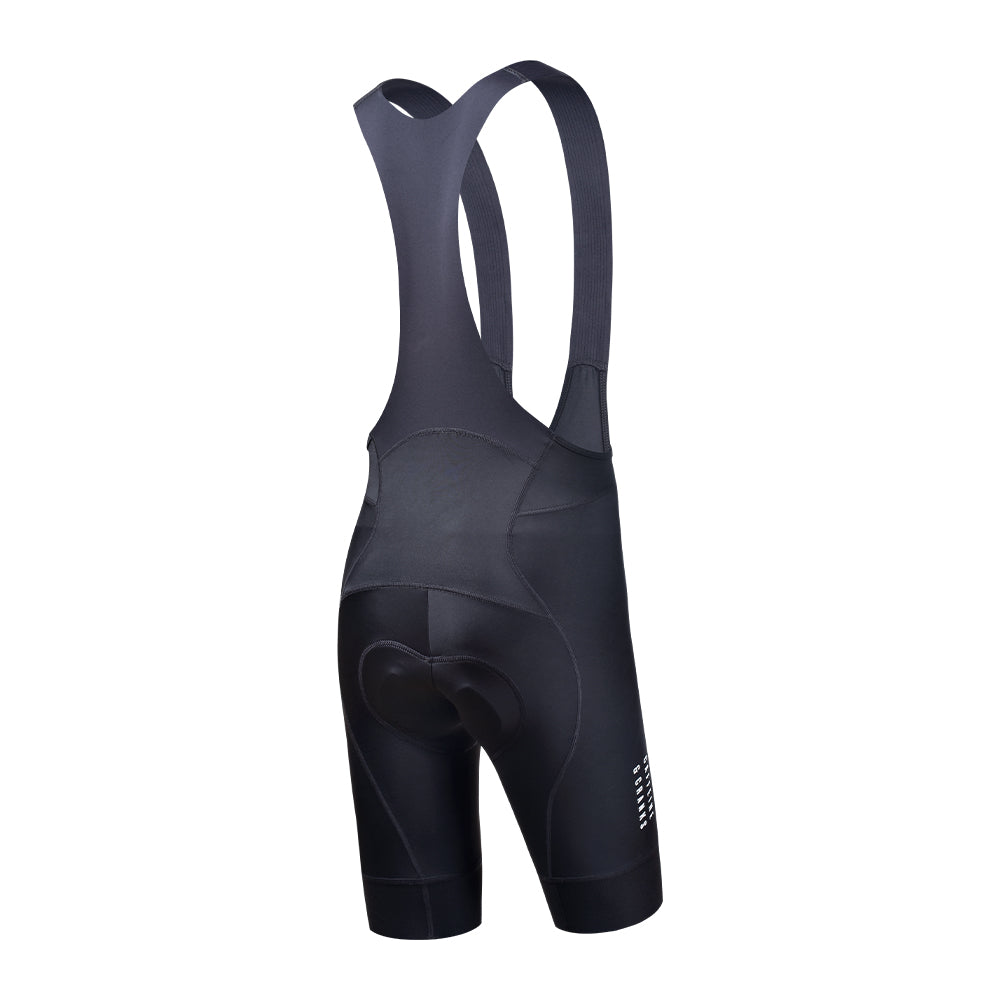 Black women's Core Bib Shorts with white side logo.