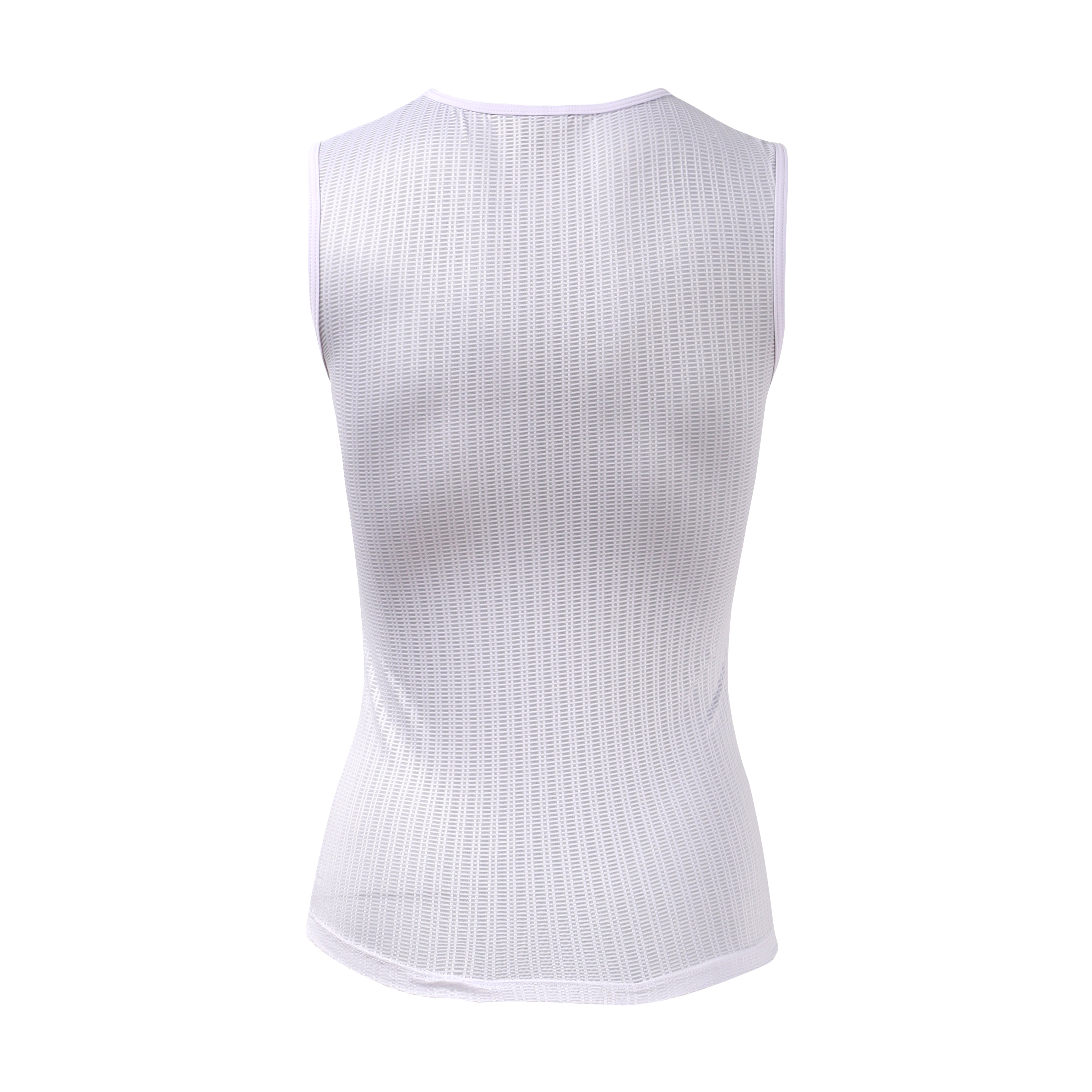 Back view of a white, mesh-textured, sleeveless women's C&C Core Baselayer top.