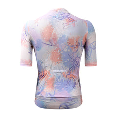 Back view of C&C Vapour Jersey, men's, with abstract paint splatter in pink, purple, and blue.
