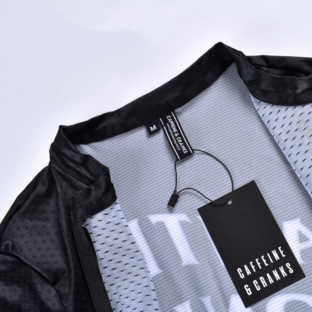 Close-up of a men's C&C Bonk Club Jersey (Dark). Features black mesh & white logo.