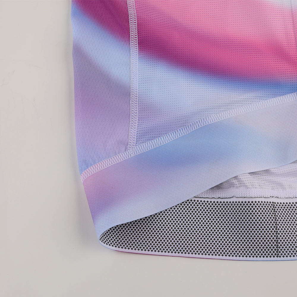 Close-up of womens C&C Drift Jersey with pink, purple, and blue gradient.