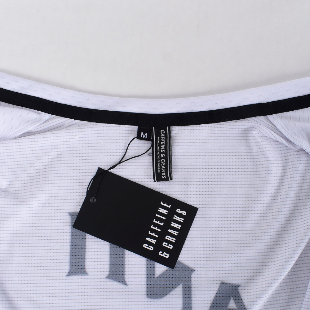 Close-up of C&C Bonk Club Jersey - Mens. White with black trim. Features size M tag.