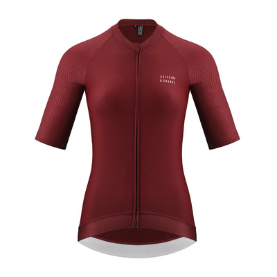 Women's Wine Pinnacle Jersey cycling jersey – logo detail | Caffeine & Cranks Australia