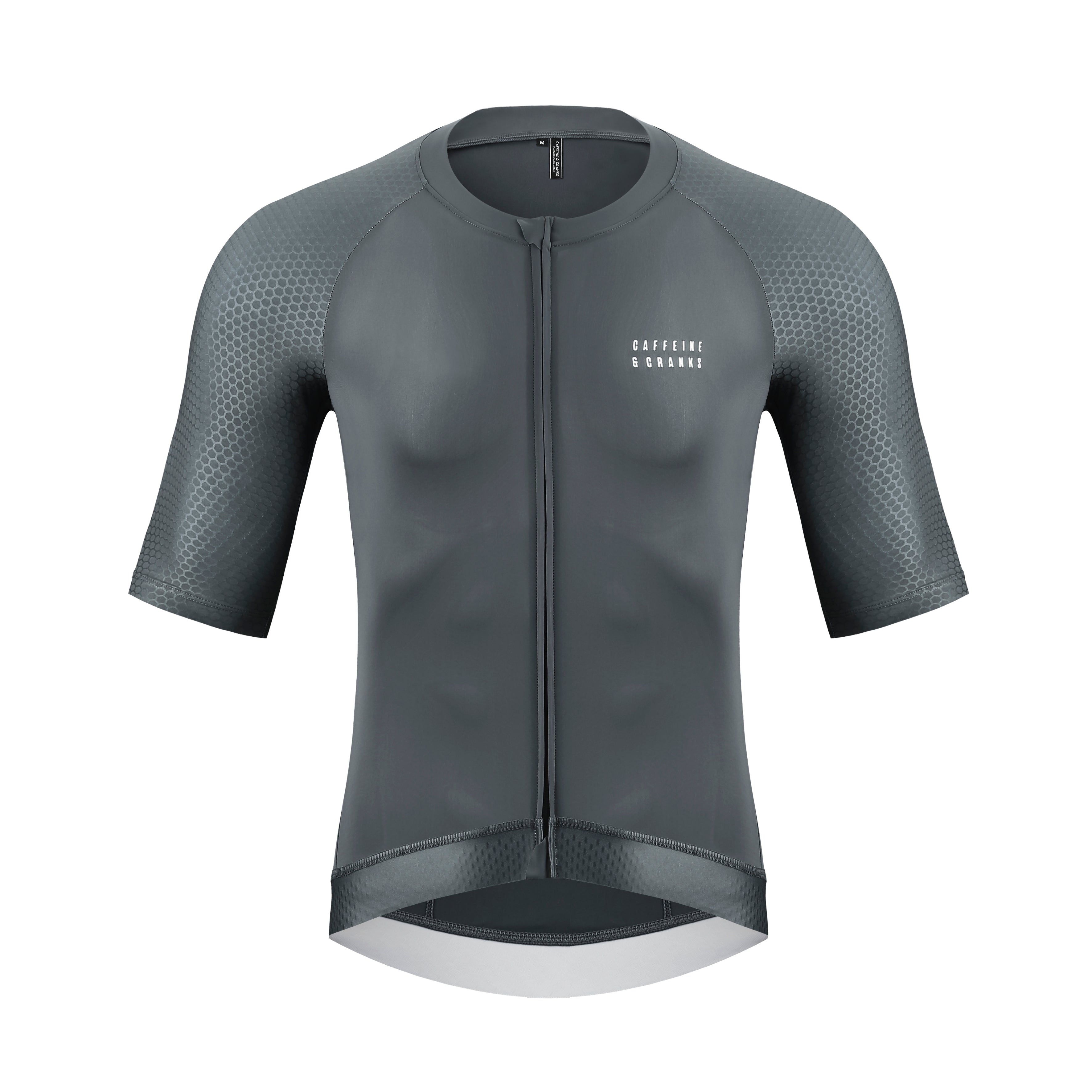 Mens Pinnacle Jersey in slate grey with a full zip and honeycomb sleeve detail.