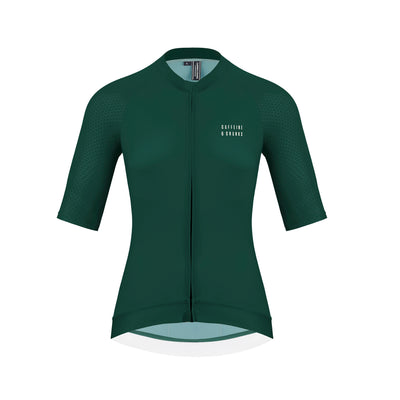 Women's Forest Pinnacle Jersey cycling jersey – logo detail | Caffeine & Cranks Australia